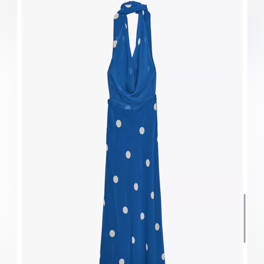 Zara Royal Blue Polka Dot Midi Dress - Picture 8 of 16
